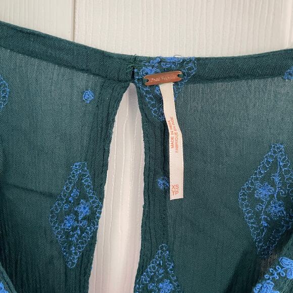 Free People Diamond Embroidered Bell Sleeve Top in Dark Green - Picture 6 of 10